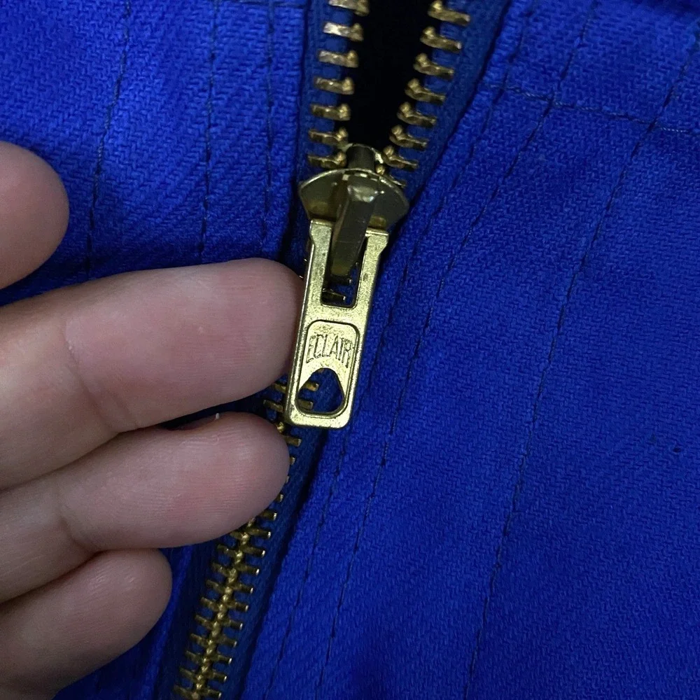 Vintage French Workwear Jacket FITS Mens Small Blue Chore Cotton Eclair Zipper